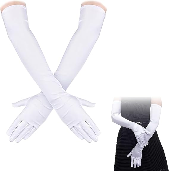 Long Elbow Satin Gloves, Long Satin Gloves Evening Gloves for Women Girls, Fancy Dress Gloves Opera Elbow Length Gloves, 20.9in White Gloves for Wedding Prom Party Dance Costume Accessories