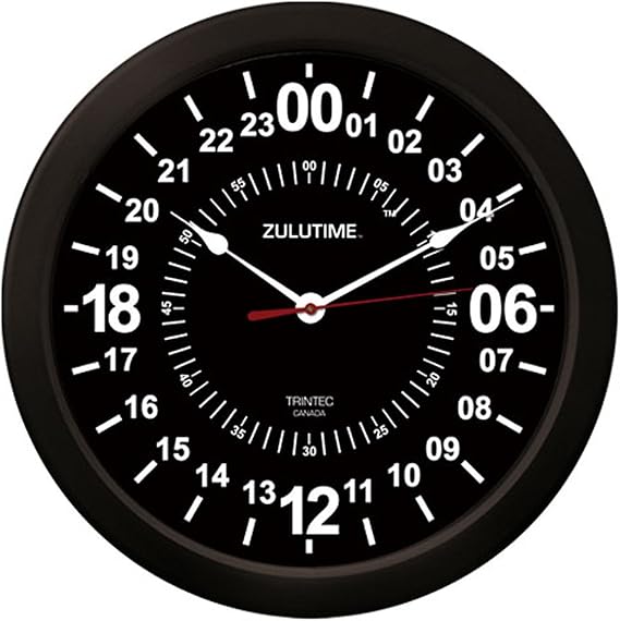 Trintec 24 Hour Military Time SWL Zulu Time Black Wall Clock 10" Dial
