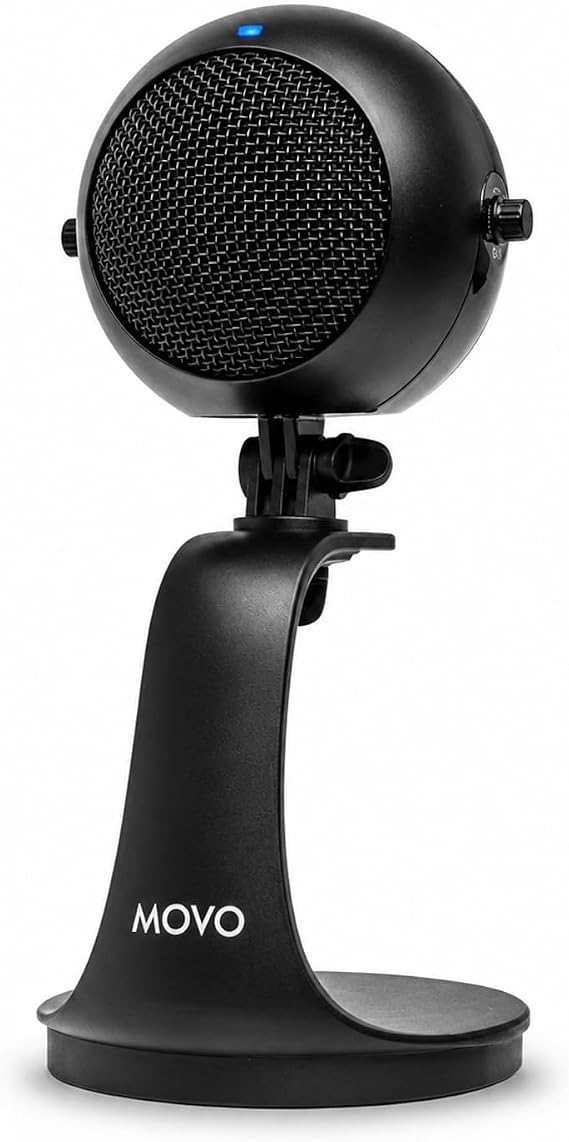 Movo WebMic USB Microphone for AI Coding, Voice Prompts & Dictation | Cardioid Pickup Rejects Background Noise For Accurate Dictation. Gain Knob, Headphone Out, Mute. Desktop Stand, No Drivers.