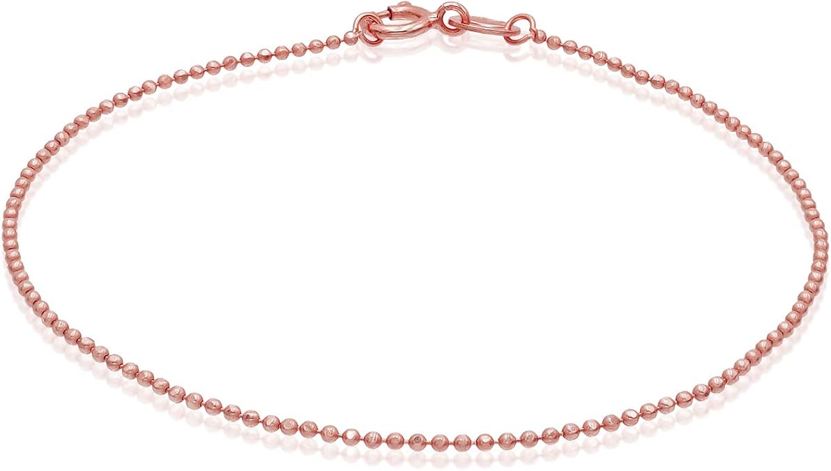 SEA OF ICE Sterling Silver 1mm Round Ball Bead Chain Bracelet For Women, Size 7.25" Italy