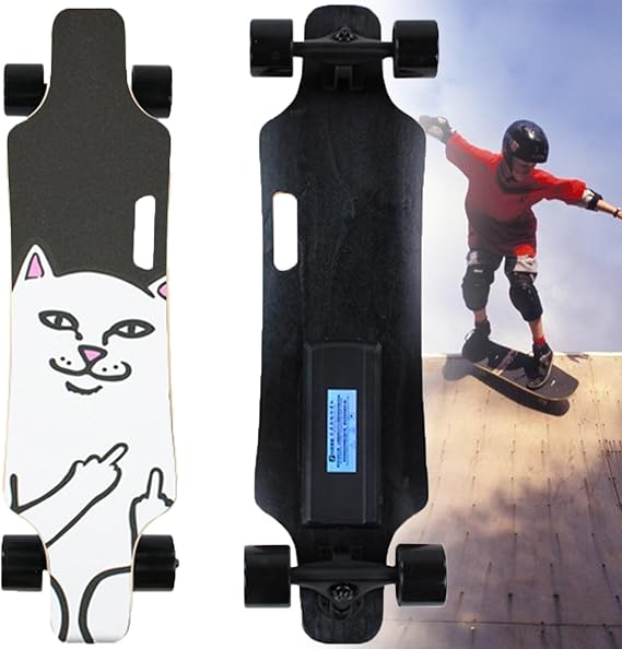 Electric Longboard with Remote, 25km/h Top Speed with 15 km Range, 4-Speed Adjustment, for Adults Beginners Teens, Electric Skates Style Board Supporting 200lb Max Load C
