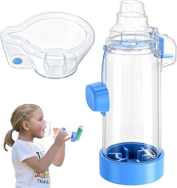 Inhaler Spacer for MDI - OTC Compatible, Lightweight Portable Design - Nessi OTC Spacer - Blue Medium