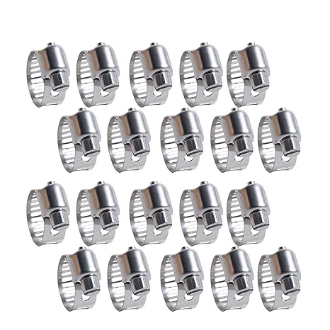 Quickun 20Pcs 1/2" Mini Stainless Steel Hose Clamp Worm Gear Clamps Adjustable 1/4"-1/2"(6-12mm) Range, Fuel Line Clamp for Water Pipe, Hose Clips, Automative and Mechanical Application