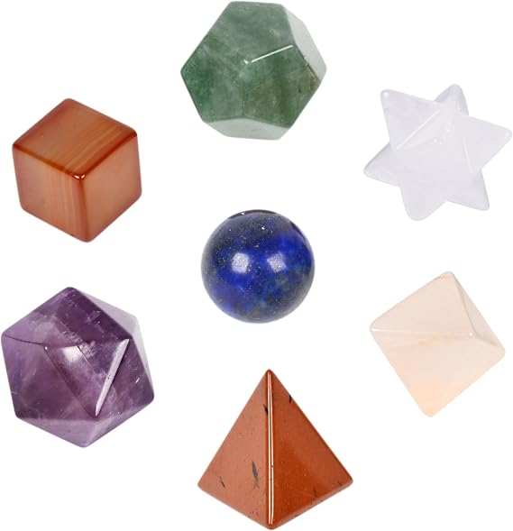 Justinstones 7 Chakra Healing Crystals Kit Sacred Geometry Platonic Solids Tumbled Stones Set Lucky Decoration