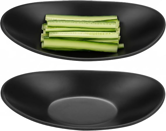 2 Pcs Melamine Appetizer Plates, 8.5 in Black Oval Plates Set, Japanese-Style Restaurant Tableware Trinket Dish, Commercial Grade Anti-Slip & Break-Resistant Serving Dishes for Home & Kitchen