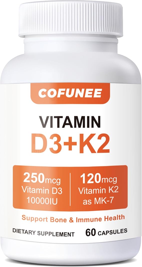 Vitamin D3 K2 Supplement - 10000 IU D3 & 120 mcg K2 MK-7 - Bone, Heart & Immune Support - with B6, B12, Magnesium & Zinc for Enhanced Benefits - High Absorption Formula - 60 Vegan Capsules