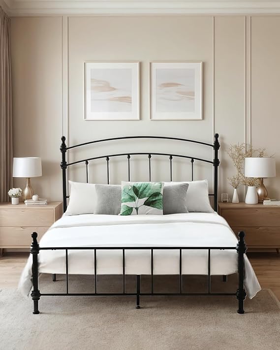 Queen Metal Bed Frame with Headboard & Footboard, Platform Bed