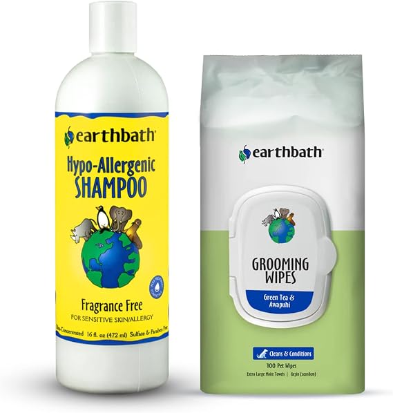 earthbath Hypoallergenic Dog Shampoo, Cruelty-Free, 16 Oz, 30 Wipes