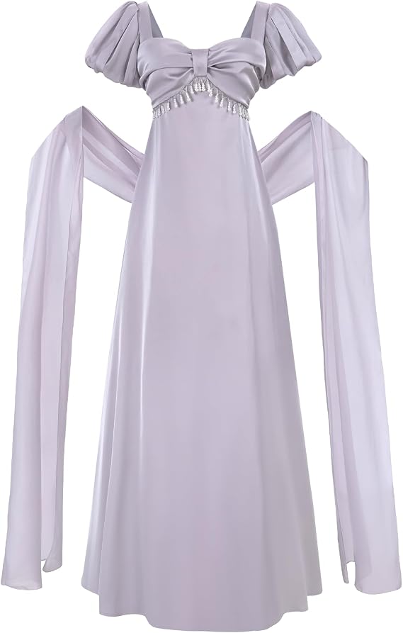 LTAKK Women Regency Dress Puff Sleeves Victorian Dresses with Shawl Gloves