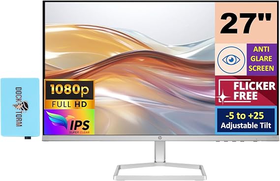 HP Series 5 527sf Monitor (Replaces Model M27h) 27" FHD IPS Display | 2x HDMI, 1x VGA, Flicker-free, Ideal for Home & Business, Black/Silver