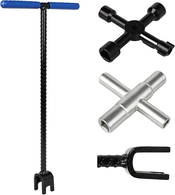 16" Water Meter Key Kit, 4 Way Sillcock Key & 4 Way Multi-Functional Utility Key, T-Handle Water Shut Off Tool, for Faucet Spigots Cabinet Valve Electrical Cupboard
