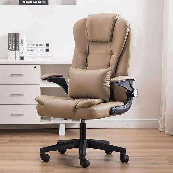 Ergonomic Office Chair,Executive Desk Chair Comfortable High Back Computer Chair with Wheels,Adjustable Gaming Chair Modern Swivel Work Chair(55x97-107cm(22x38-42), Khaki 1)