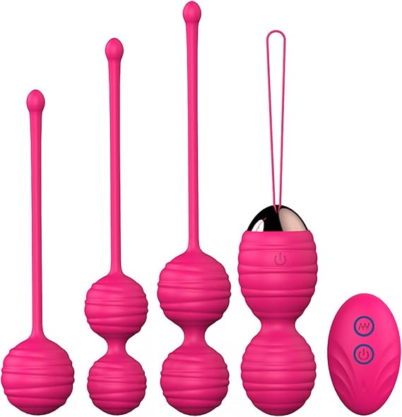 4 PCS Kegel Balls with Remote Control, 12 Modes Pelvic Floor Exercise Devices and Weights Exerciser for Tightening & Control, Kegel Devices for Women, Premium Trainer for Beginners & Advanced (Pink)