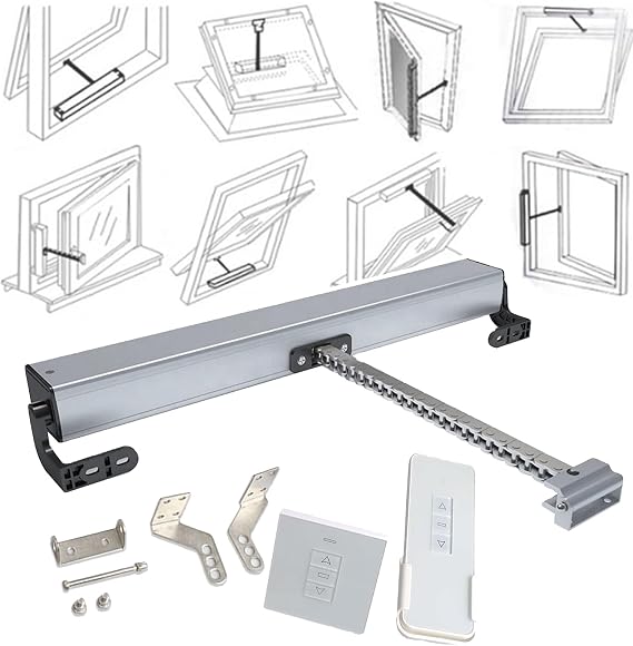 Automatic Window Opener Stroke(300-1000mm), Electric Window Opener Actuator- 24V, with Wall Switch + Remote Control, Double Chain Design, Low Noise, for Casement Windows,500mm