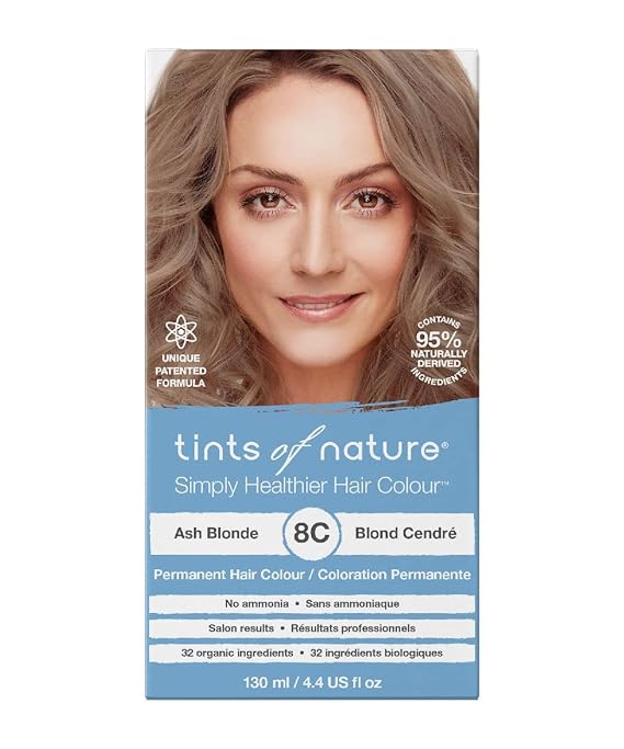 Tints of Nature 8C Ash Blonde Permanent Hair Dye, Vegan 4.4 fl oz | Delivers beautiful ash blonde tones while conditioning and strengthening, Ammonia-free formula provides full grey coverage