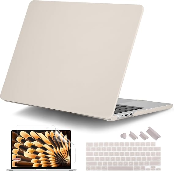 for MacBook Air 15 Inch Case M5 M4 M3 M2 (2026-2023) A3448 A3241 A3114 A2941, Protective Hard Shell Cover Compatible with Touch ID & Liquid Retina Display - Cream Stone