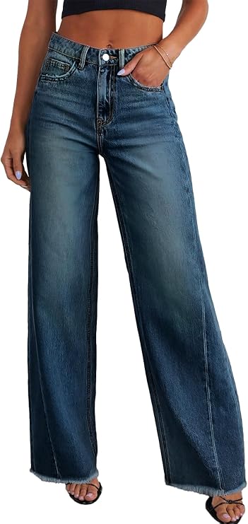 Sidefeel Women's Wide Leg Jeans High Waisted Stretchy Denim Pants