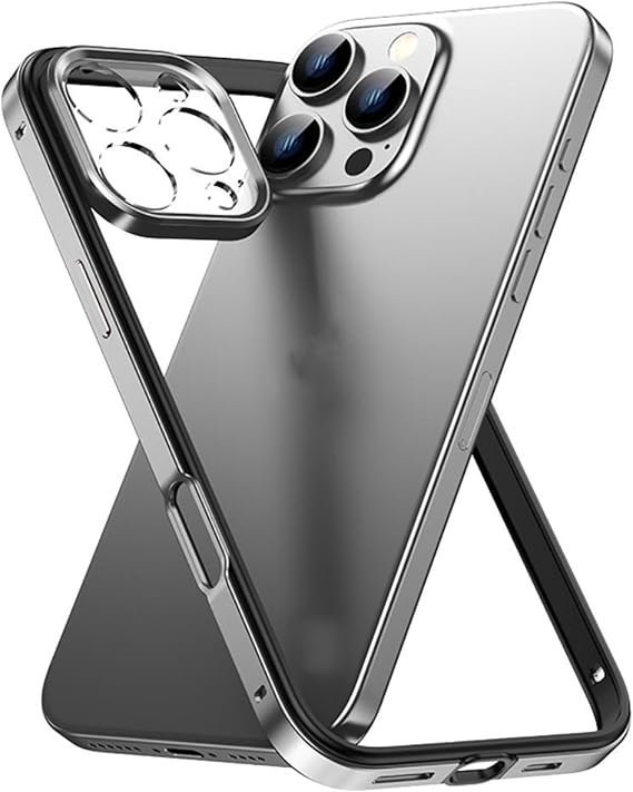 Metal Bumper Case for iPhone 16/16 Pro/16 Plus/16 Pro Max, Camera Lens Protector, Aluminum Alloy Frame with Soft TPU Inner Bumper, Slim Fit No Back Design,16 Pro Max,Silver