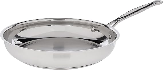 Cuisinart 10-Inch Open Skillet, Stainless Steel Skillet Large Kitchen Pan, Dishwasher Safe, Compatible with Induction, Electric, Gas Cooktops, Oven Safe Saucepan, Cool Grip Handles