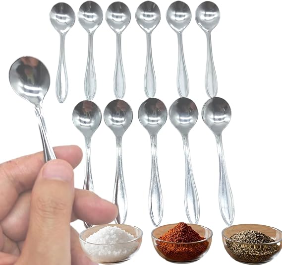 12PCS 3.5in Tiny Stainless Steel Spoons for Spices Jars, Mini Size 3.5, Cute Small Stainless Steel Condiment Spoons for Spices, Salt, Sugar, Pepper, Honey, Powder