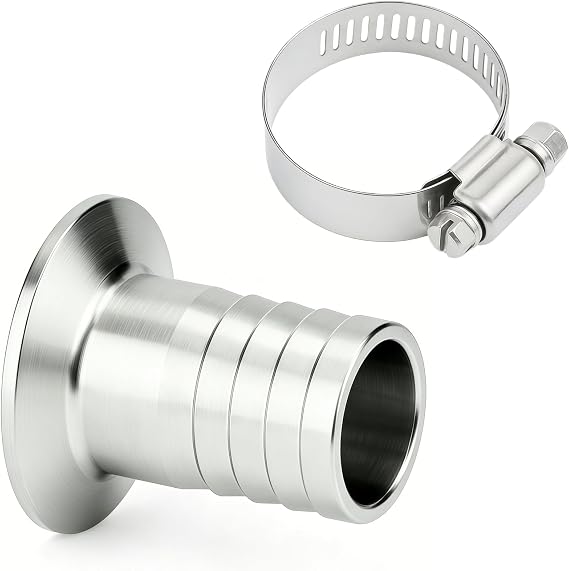 1.5" Tri Clamp to 1" Hose Barbed Adapter SUS304 Sanitary Hose Barb Pipe Fitting 1pc with Hose Clamp