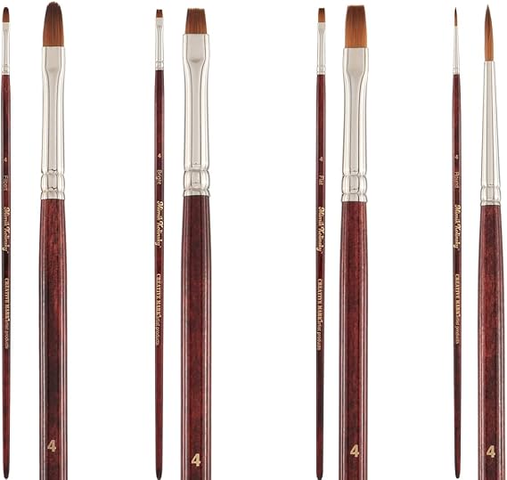 Creative Mark Mimik Kolinsky Synthetic Sable Short Handle Brushes and Sets - Elite Professional Brushes for Painting, Artists, Students, More! - [Sampler Set of 4 - Set]