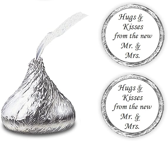 324 Hugs and Kisses from the new Mr. & Mrs. Kiss Wedding Stickers, Chocolate Drops Labels Stickers for Weddings, Bridal Shower Engagement Party Decorations, Kisses Favors Decor. Made in USA