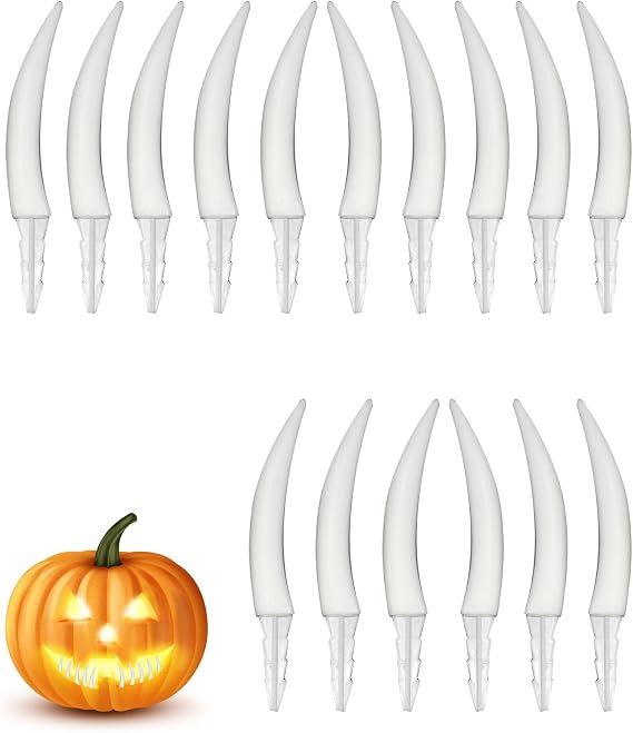 16 Pack Glowing Halloween Pumpkin Teeth Spooky Pumpkin Fangs Spooky Jack O Lantern Decorations for DIY Decor Home, School & Party Use