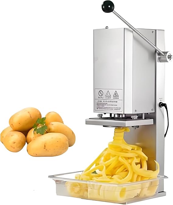 Electric Potato Chip Cutting Machine, Stainless Steel Tornado Twister Cutter, 3-10mm Adjustable Thickness & Height, 5S Quick Finish, Uniform Size, for Home Commercial Use