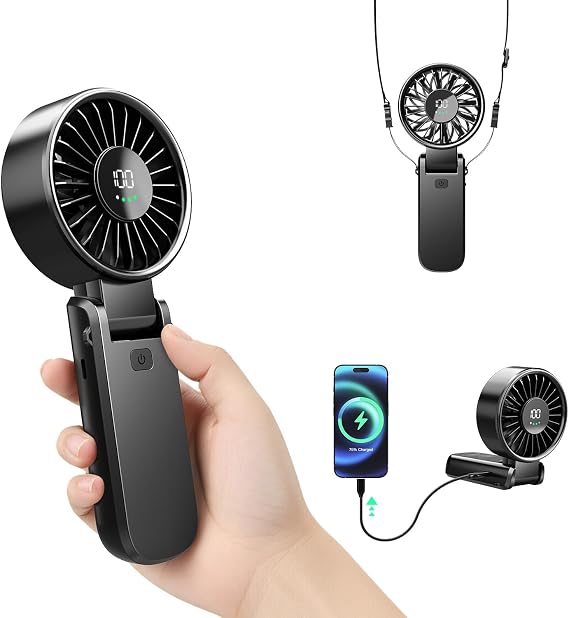Portable Handheld Turbo Fans, 5000mAh Battery, 6-Speed Turbo Wind, Power Bank Function Portable Personal Fan for Travel, Outdoor, Office, Desk & Neck Use