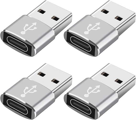 4 Pack USB-C to USB Adapter, USB Type-C Female to USB-A Male Converter, 3A Fast Charging 480Mbps Data Transfer OTG Adapter for iPhone, iPad, Smartphones, Tablets & Laptops