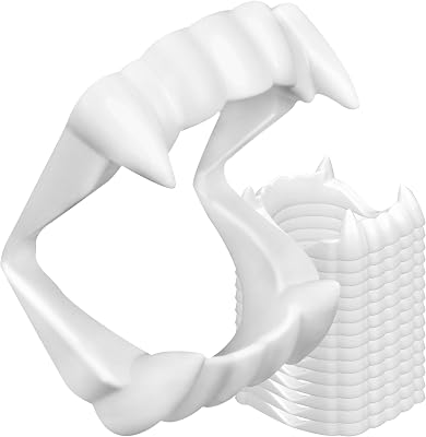White Plastic Vampire Teeth Fake Fangs, Funny Halloween Costume Props for Cosplay Party Favors Pretend Play Decor