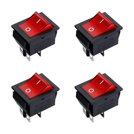 Set of 4 Glow Toggle Switches 230 V Rocker Switch 230 V Built-in Switch Rectangle 4-Pin Switch Indoor On/Off with Control Switch Embedded Machine Switch Light Switch Built-in Push Button Switch
