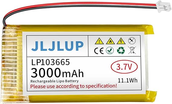 3.7V Lipo Battery 3000mAh Rechargeable Lithium Polymer Batteries Pack with Wire JST1.25mm Connector Integrated Protection Circuit for Arduino ESP32 Development Board for Speaker Wireless Device