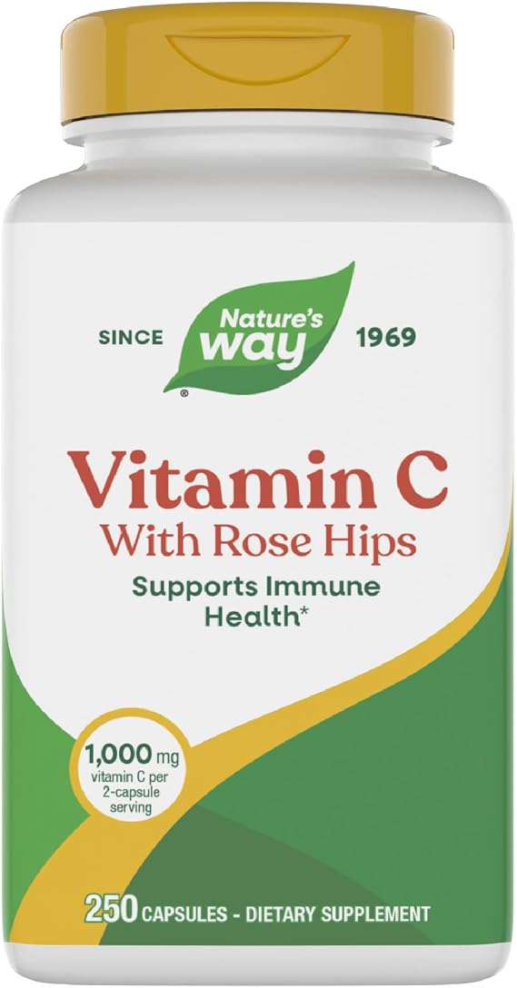 Nature's Way Vitamin C with Rose Hips, Immune Health*, 1,000 mg Vitamin C per Serving, 250 Capsules