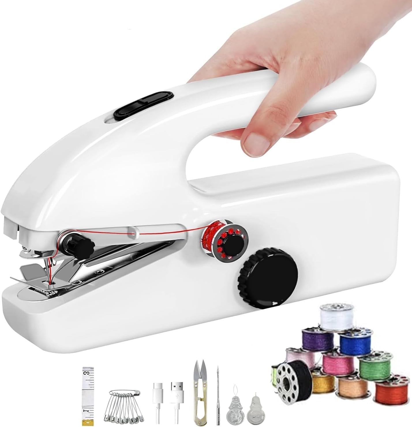 Handheld Sewing Machine for Beginner, Portable Mini Small Sewing Machine with Sewing Kit, DIY Home Travel Electric Machine for adult and kid outdoorWhite