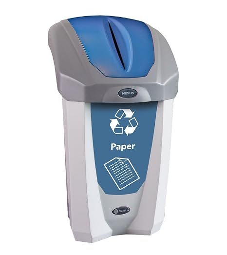 Nexus 8G Paper Recycling Bin (Gray, Blue Sticker) 8-Gallon Recycling Container for Indoor Use Compact Office Recycling Bin for Used Paper Plastic