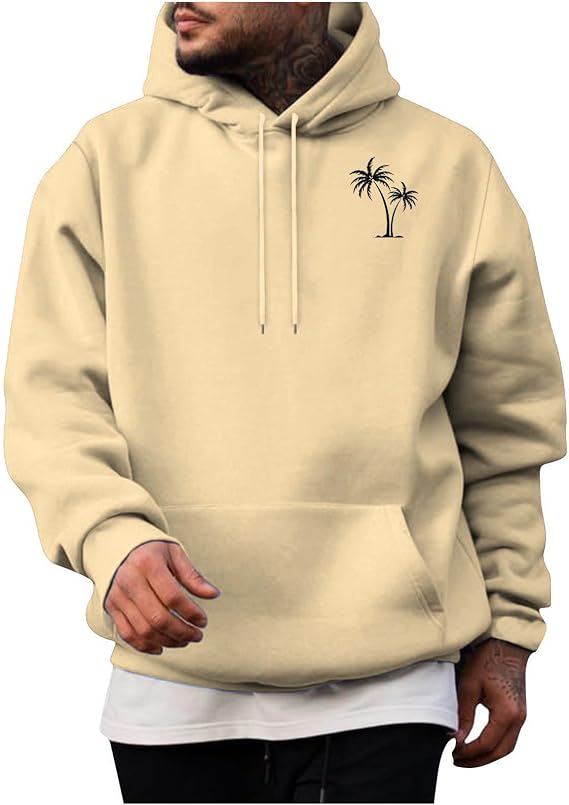 Men's Fleece Hoodies Hawaiian Printed Hooded Sweatshirts Long Sleeve Drawstring Pullover Tops Fall Coats with Pocket