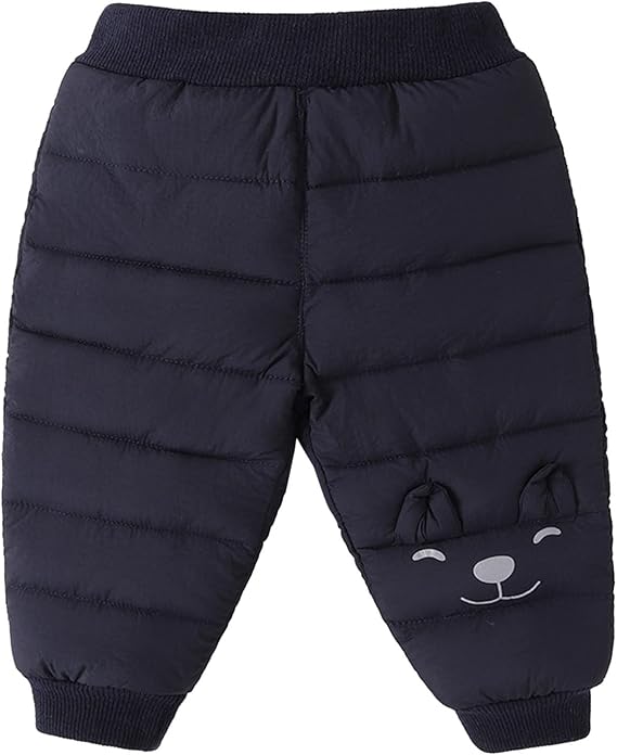 Baby Boys Girls Down Snow Pants Cute Jogger Windproof Warm Trousers Lightweight Puffer Cartoon Print Winter Pants