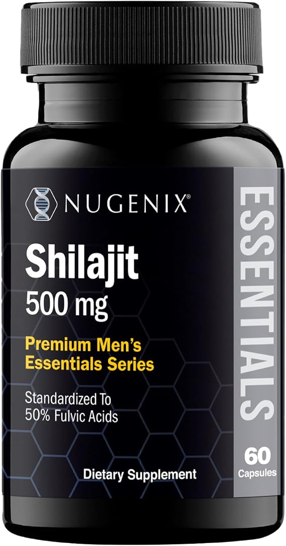 Nugenix Essentials Shilajit for Men 500mg, Mens Vitality - 60 Capsules | Standardized to 50% Fulvic Acids, Natural Himalayan Shilajit