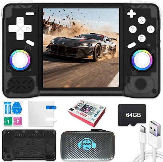 New XF40H Handheld Game Console,Built-in 64G with 18000 games,4000mAh,Linux System,4-inch IPS Screen WIth Storage bag (Black,64G)