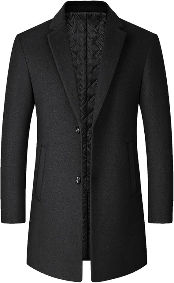 Men's Single Breasted Wool Blend Mid-Length Pea Overcoat