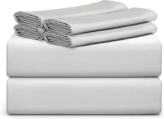 Tafts Queen Sheets Set, Pure 100% Viscose derived from Bamboo Bed Sheets Set, Luxuriously Soft, Silky, Cooling Sheets, Double Stitched, Deep Pockets Up to 18 inches, 7pc Set (Light Grey)