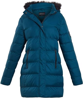 Girls Kids Long Length Padded Faux Fur Hood Hooded Puffa Coat School Jacket [Teal Age 13]