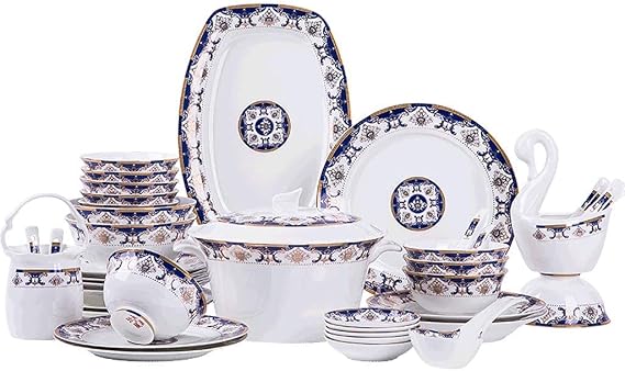 Stylish Ceramics Dinnerware Set, 48 Pieces Blue Luxury Phnom Penh Bone China Dinner Sets/Porcelain Dishware Set for Wedding Gifts - Plates and Bowls Sets