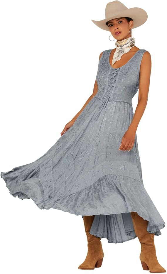 Scully Ash Grey Full Length Lace-Up Front Womens Sleeveless Dress HC118