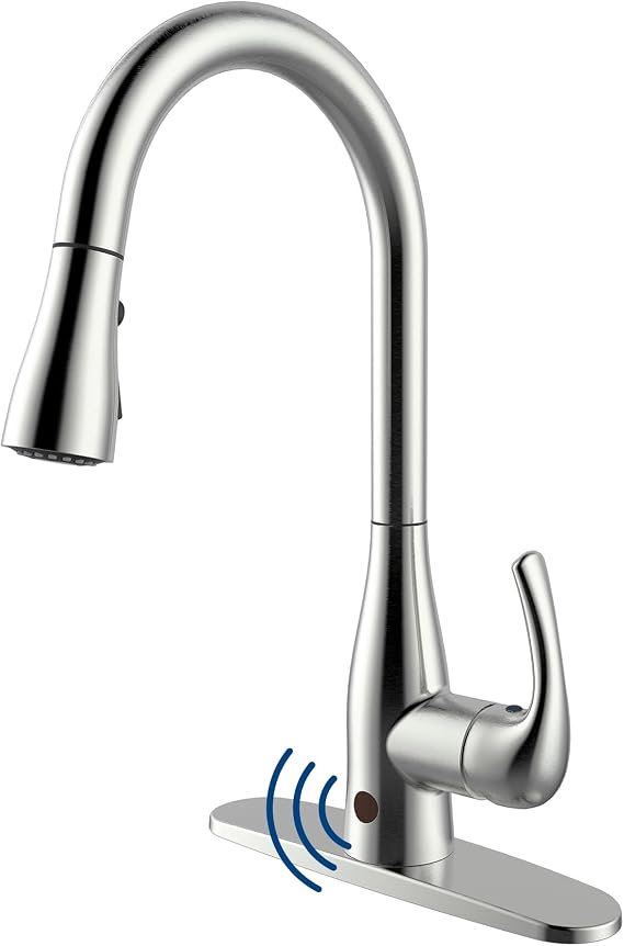 Bio Bidet Flow Touchless Kitchen Faucet with Pull Down Sprayer, Low Single Handle, Brushed Nickel