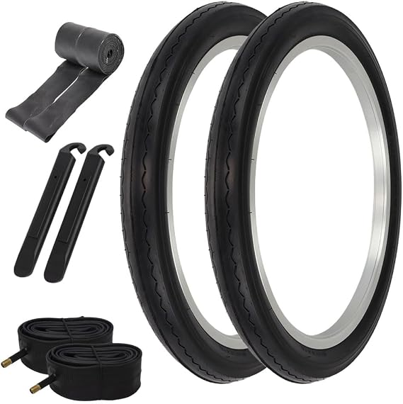 WESTWIND Pair of Bicycle TIRE in 20 x 2.125 Black/Black Slick Tread (2) Tires W/Tubes, Rim Strips & TIRE LEVERS G-5010