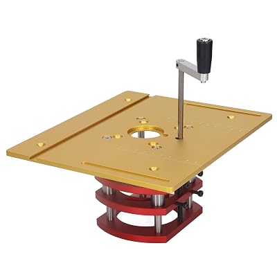 Router Lift, Woodworking Router Table Insert Plate Lift Base for 64-66mm Diameter Motors, Max Lift 51mm Woodworking Engraving DIY Tools Manual Lifting Router Lift System Gold