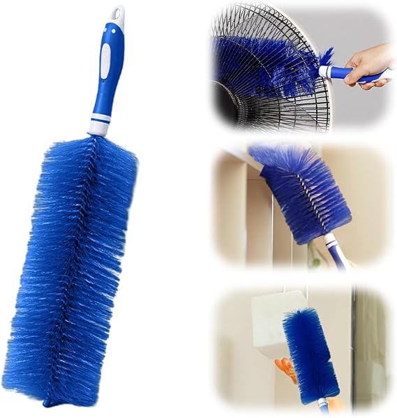 Fan Cleaner Brush, Upgrade Bendable Dusting Brush for Electric and Blind, Reusable Microfiber Dust Collector, Non-disassembly Cleaning (Blue)